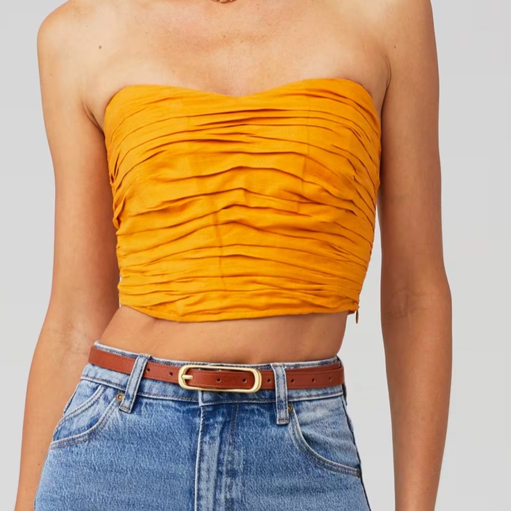 ASTR The Label Jessamine Ruched Tube Top With Zipper Orange